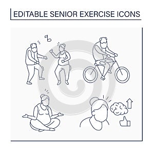 Senior exercise line icons set