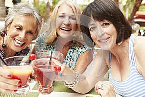 Senior Female Friends Enjoying Cocktails In Bar Together