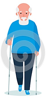 A senior fitness training for nordic walken. Healthy lifestyle. Flat cartoon illustration vector set. Active sport