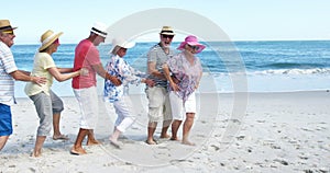 Senior friends dancing on the beach