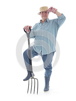 Senior gardener with forks