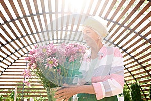 Senior Gardener Holding Bouquet