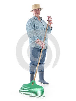 Senior gardener with rake