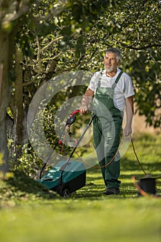 Senior gardenr gardening in his  garden