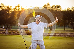 The senior golfer rejoiced at his victory.
