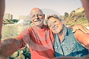 Senior happy couple taking a selfie in Malta