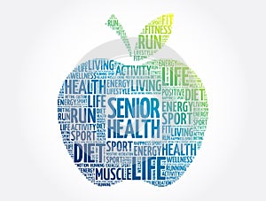 Senior health apple word cloud, health concept