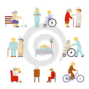 Senior health care service icons