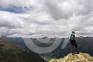 Senior hiker enjoying beautiful landscape of the A