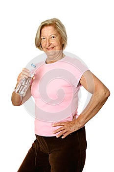 Senior holding bottle of water