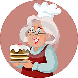 Senior Home Cook Holding a Plate Vector Cartoon Illustration