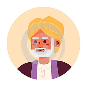 Senior indian man in turban semi flat vector character head