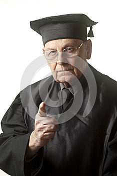 Senior judge looking harshly at you