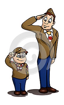 senior and junior boy scout in salute