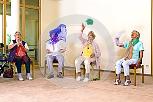 Senior ladies having fun while exercising.