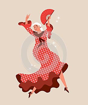 Senior lady dancing flamenco. Aged lady dancing. Spanish culture. Active retirement concept