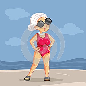 Senior Lady Enjoying Summer Vacation at the Beach