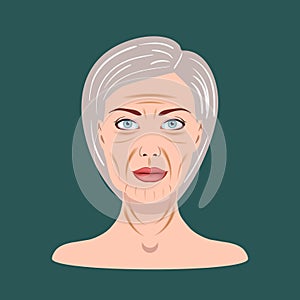 Senior Lady isolated on the dark background, Vector Illustration