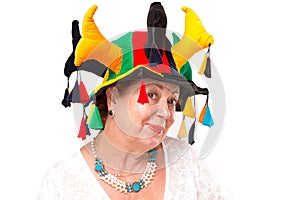 Senior Lady with Jester's Hat