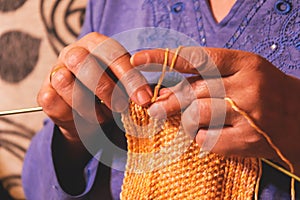 Senior lady knitting