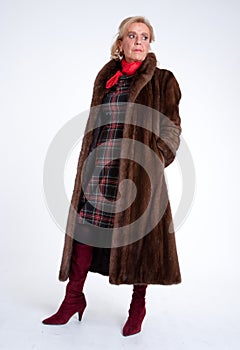 Senior lady with mink coat d