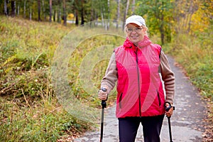 Senior lady nordic walking