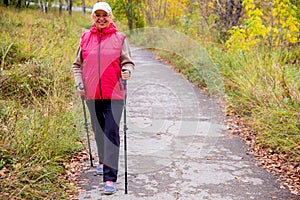 Senior lady nordic walking