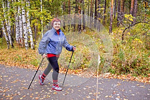 Senior lady nordic walking