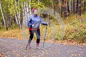 Senior lady nordic walking