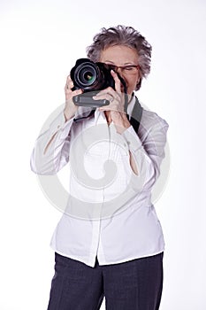 Senior lady with photo equipment