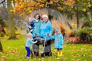 Senior lady with walker enjoying family visit