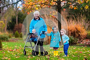 Senior lady with walker enjoying family visit