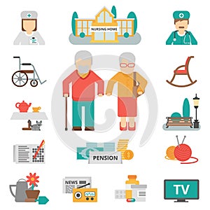 Senior Lifestyle Flat Icons Set