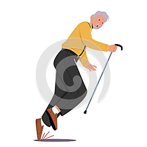 Senior Male Character Stumble the Stone on Road Falling Down on the Ground. Old Man Clumsiness, Failure, Fracture