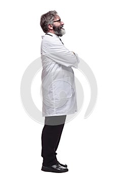senior male doctor looking at you. isolated on a white