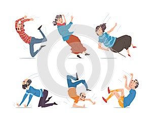 Senior Male and Female Character Falling Down on the Ground due to Slippery Road, Clumsiness or Health Problem Vector