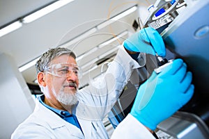 Senior male researcher carrying out scientific research in a lab