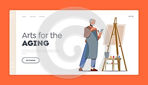 Senior Man Artist Hobby Landing Page Template. Aged People Creative Occupation, Leisure. Old Male Painter Front of Canva