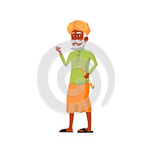 senior man with bansuri musical instrument on fair cartoon vector