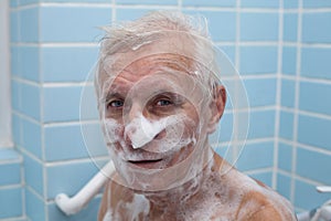 Senior man bathing