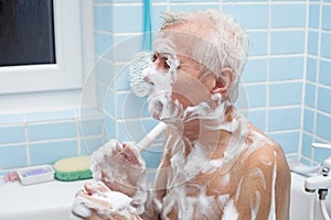 Senior man bathing