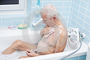 Senior man bathing