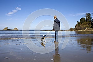 Senior Man and Beagle Dog