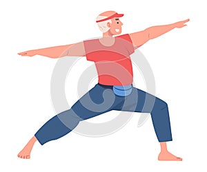 Senior Man Character Practicing Tai Chi and Qigong Exercise as Internal Chinese Martial Art Vector Illustration