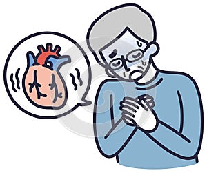 Senior man with chest pain simple illustration