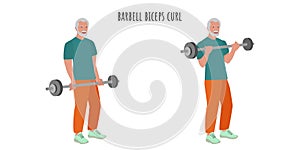 Senior man doing barbell biceps curl exercise