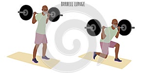 Senior man doing barbell lunge exercise