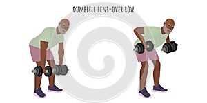 Senior man doing dumbbell bent-over row exercise