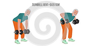 Senior man doing dumbbell bent-over row exercise