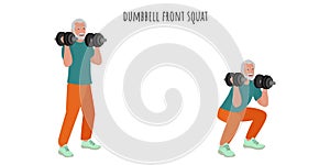 Senior man doing dumbbell front squat exercise